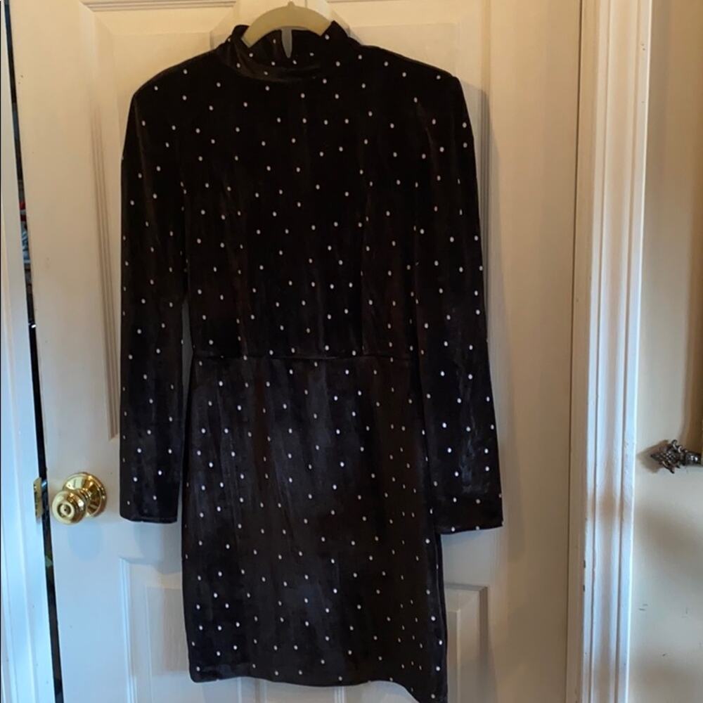 Free People women’s SP polka dot black and white velvet dress